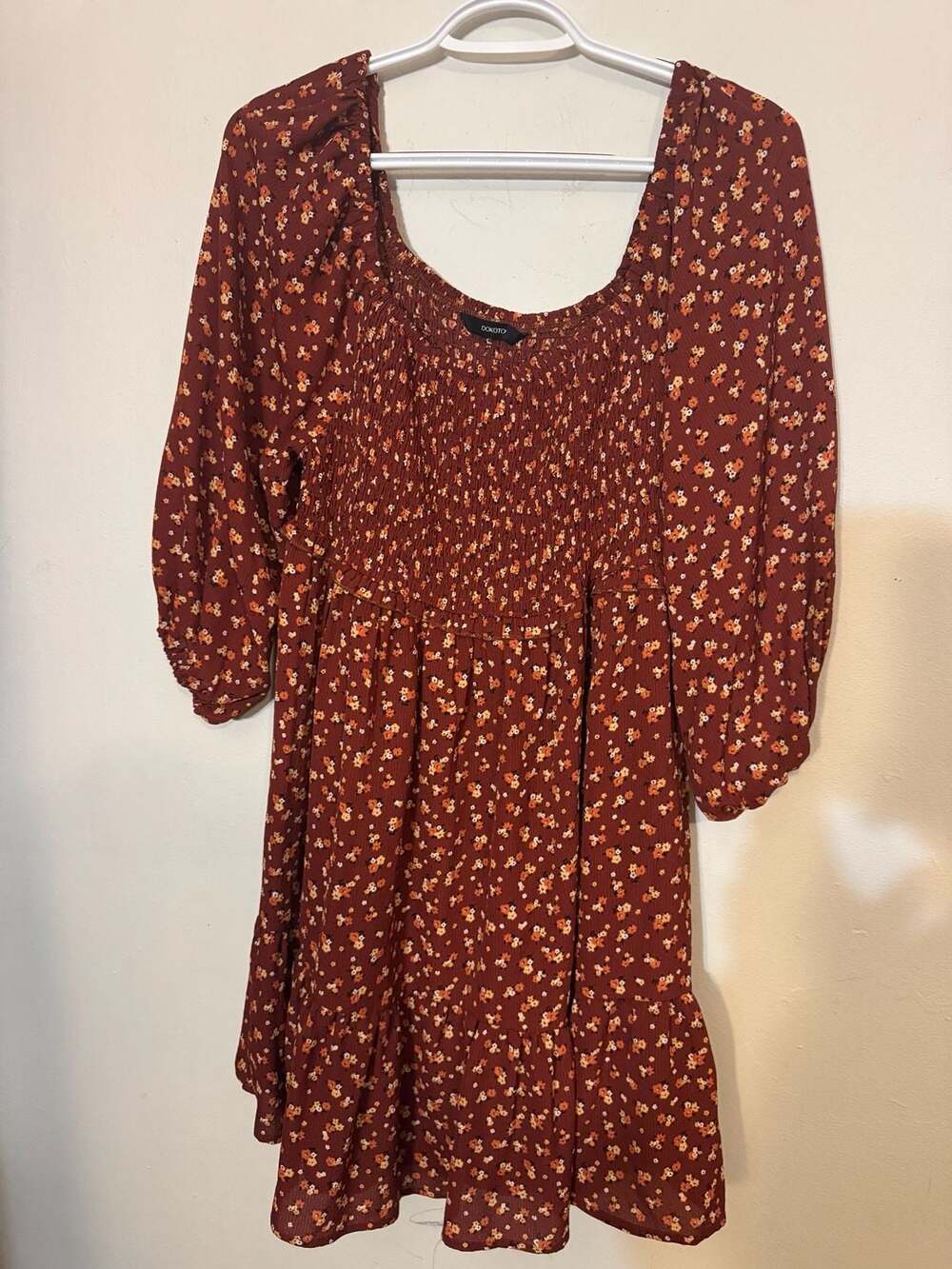 Dokotoo Floral Smocked Tiered Mini Dress Size L